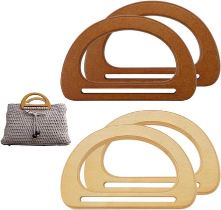 6 Pcs D Shape Handbag Handle Wooden Bag Handles for Making Bags - Replacement DIY Bag Handle Accessories for Handmade Beach Bag Handbags