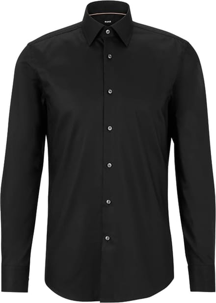 BOSS Hank slim fit overhemd - popeline - zwart - Strijkvriendelijk - Boordmaat: 37