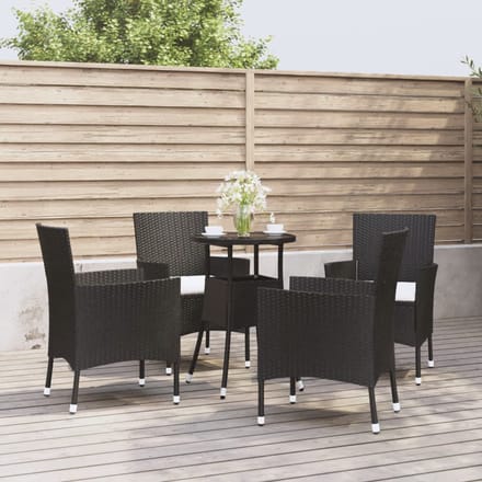 vidaXL - 5-delige - Bistroset - met - kussens - poly - rattan - zwart