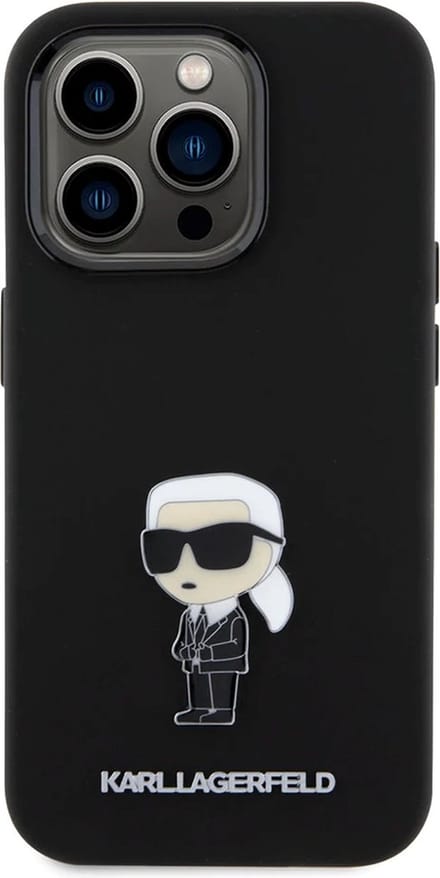 Hoes voor Apple iPhone 15 Pro, Karl Lagerfeld, Silicone Metal Ikonik, Zwart