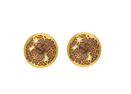 Behave - Ronde oorsteker bruine bloemen - Goudkleur - Modeaccessoire