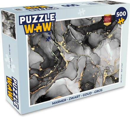 Puzzel Marmer - Zwart - Goud - Grijs - Legpuzzel - Puzzel 500 stukjes