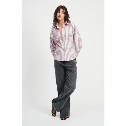 POM Amsterdam Blouse - Striped Poplin Rose Pink Größe: 34 | Longsleeves Outlet | Damen | Rosa