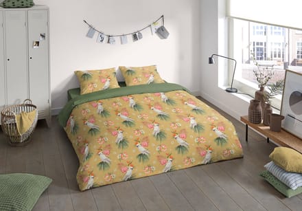 Pure dekbedovertrek papegaaien - 1 persoons 140x200/220 cm - Oker - Microvezel