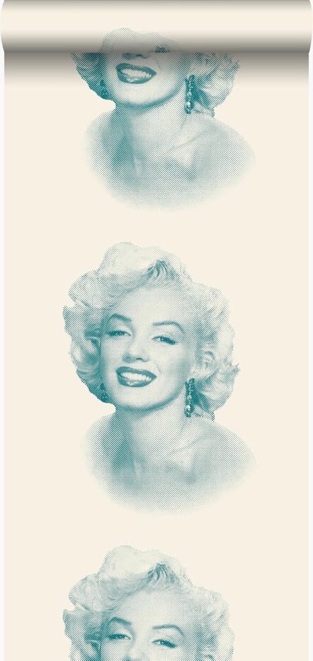 Origin Wallcoverings behang Marilyn Monroe wit en turquoise - 53 cm x 10.05 m - 326349