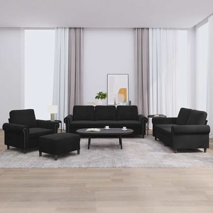 vidaXL - 4-delige - Loungeset - met - kussens - fluweel - zwart