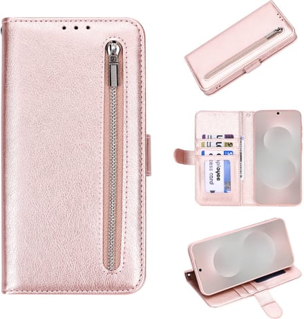 HB Hoesje Geschikt voor Apple iPhone 11 Pro Max - Rosegoud - Luxe Kunstlederen Portemonnee Book Case met Rits