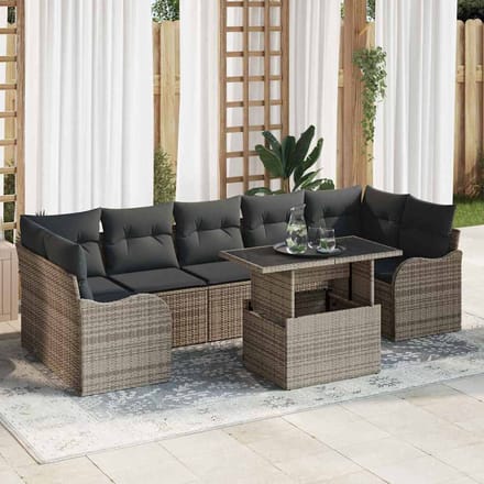 vidaXL - Tuinbank - Set - 8 - st - 7-Aantal - zitplaatsen - Grijs - Poly - Riet