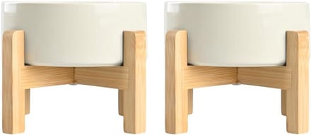 Voerbak Set - Hondenbak Kattenbak - Huisdier Voeden - Verhoogd Bamboe Frame - 400 ml - Beige