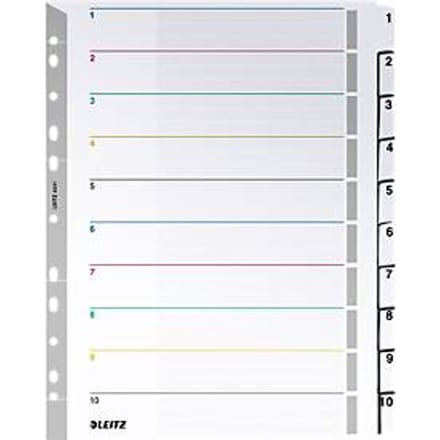 LEITZ® opnieuw beschrijfbare karton indexbladen, cijfers 1-10,  geperforeerd