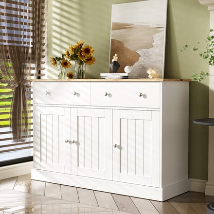 KOMHTOM Dressoir Woonkamer kast met gegraveerde textuur Push-to-open mechanisme Wit