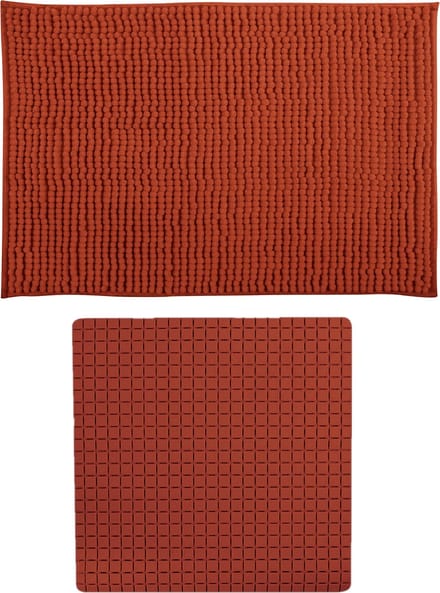 MSV Douche anti-slip mat en droogloop mat - Sevilla badkamer set - rubber/microvezel - terracotta