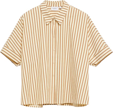 comma - female - Gestructureerde gestreepte blouse in een oversized pasvorm