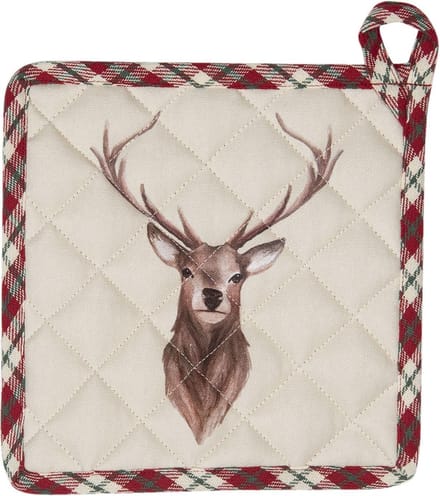 Clayre & Eef Pannenlap 20x20 cm Beige Rood Katoen Hert