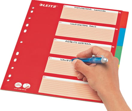 LEITZ kartonnen tabbladen, blanco, A4, 5-delig, meerkleurig