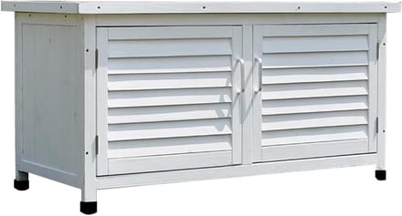 Opbergkast Buiten - Tuinkast Hout - Tuinspullen Opbergen - Massief Houten Constructie - 98 x 90 x 13 cm - Wit