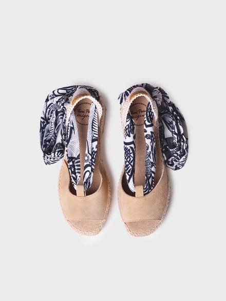 Espadrille met sleehak en bedrukte linten voor dames | IRMA