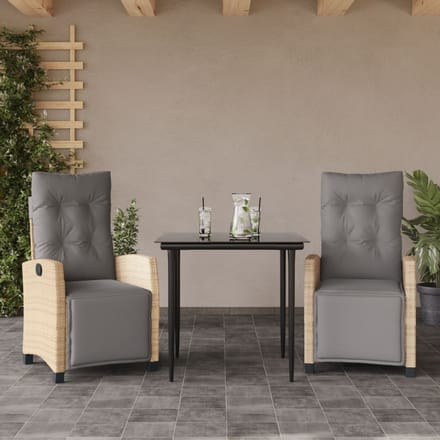 vidaXL - 3-delige - Tuinset - met - kussens - poly - rattan - gemengd - beige