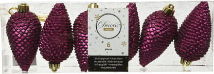 Decoris Kersthangers dennenappels - 6x st - magnolia roze - glitter - 8 cm - kunststof - kerstversiering