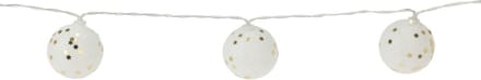Christmas Decoration verlichting 10 bollen 5 cm - 2x - wit glitters - 150 cm