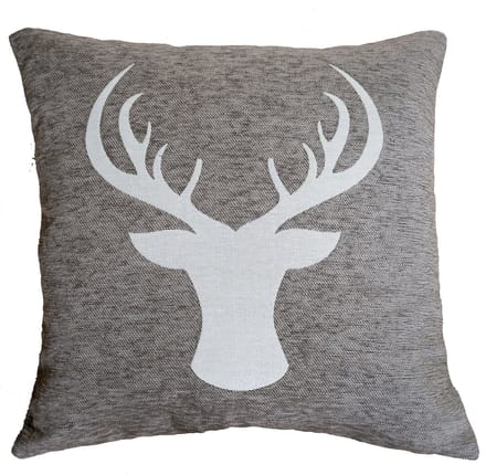 Kussenhoes - Chenille stof - Kerst - creme achtergrond - Bruin Rendier - Hert - 45 cm