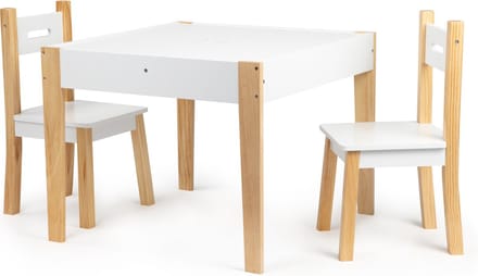 Kinder Meubelset - kindertafel met organizer - 2 kinderstoelen - wit, grenen