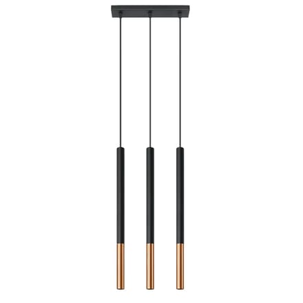 Hanglamp MOZAICA 3L met 3 cilindrische kappen in lijn - Sollux Lighting - IP20 - Zwart/koper staal behuizing - 30 x 5 x 90 cm - 3 x G9 LED, exclusief lichtbron - 3 x 8 W - Moderne hanglamp voor woonkamer, slaapkamer en keuken