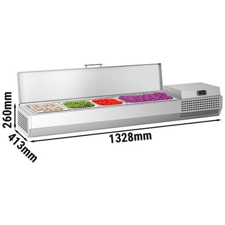 GGM Gastro Opzetkoelvitrine PREMIUM PLUS - 1328x353mm - 5x GN 1/4 zilver