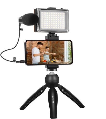 Puluz Live broadcast kit tripod mount + LED lamp + microphone + phone clamp