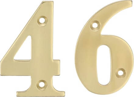 AMIG Huisnummer 46 - massief messing - 5cm - incl. bijpassende schroeven - gepolijst - goudkleur