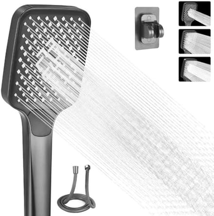 Waterbesparende handdouche met 3 straalsoorten en slang - 105 mm