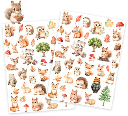 Bosdieren Stickers - 2 Grote Stickervellen - Herfst Stickers - Herfst Decoratie