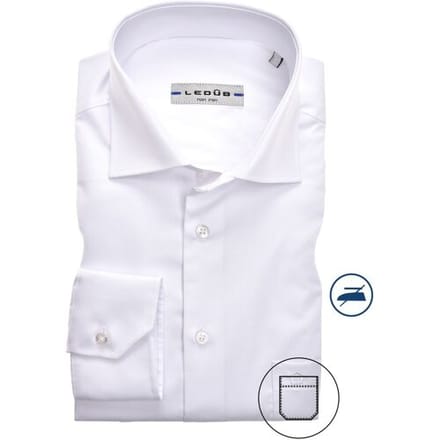 Ledub slim fit overhemd - wit twill - Strijkvrij - Boordmaat: 37