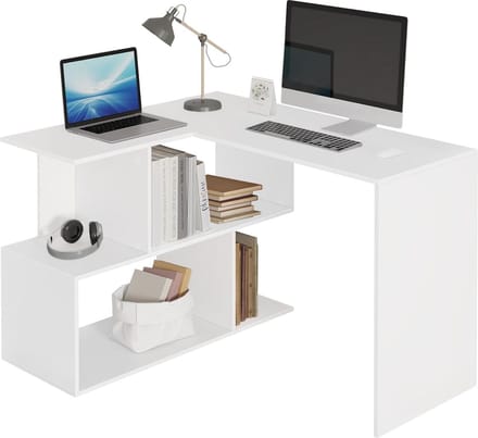 Multifunctioneel L-vormig bureau - hoekbureau - bureau - ruime dubbele tafelbladen - geïntegreerde planken - stevige constructie - 100 cm x 77 cm x 120 cm