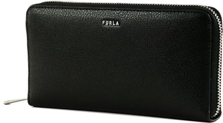 FURLA Leren Portemonnee Man Project Zip Around Wallet Nero Zwart