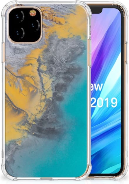 Apple iPhone 11 Pro Anti-Shock Hoesje Marble Blue Gold