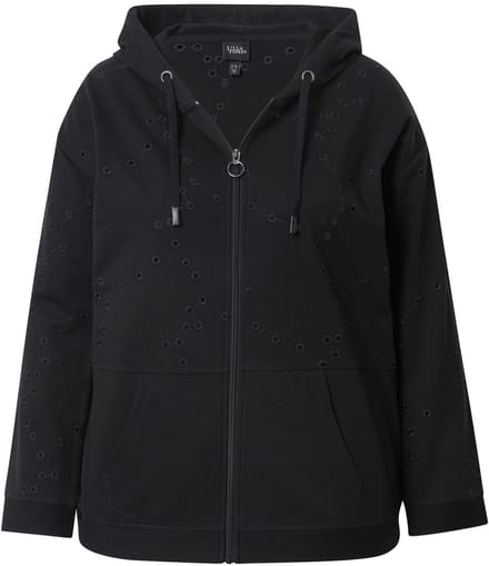 Ulla Popken - Dames - Trainingsjasje ogenborduursel oversized lange mouwen - Zwart - Maat 42+