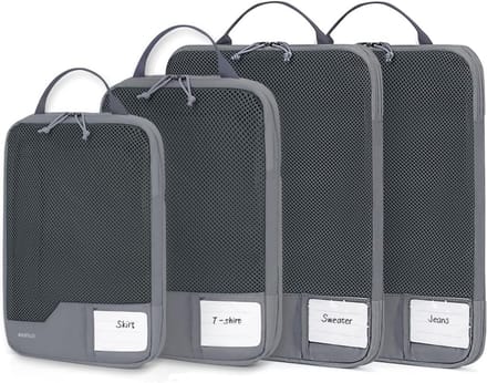 Packing Cubes Set - Koffer Organizers - Ruimte Besparen - Compressie Rits - 4 Delig - Grijs