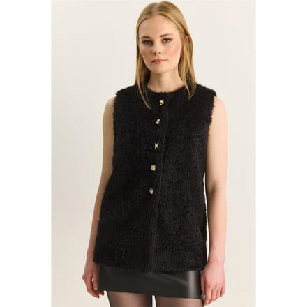 Pluche Vest met Knopenluiting
