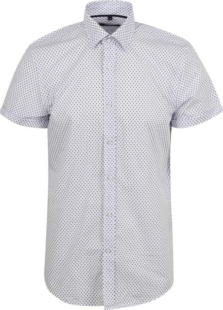 Suitable Short Sleeve Overhemd Print Blauw - Maat M - Heren - Casual Shirt