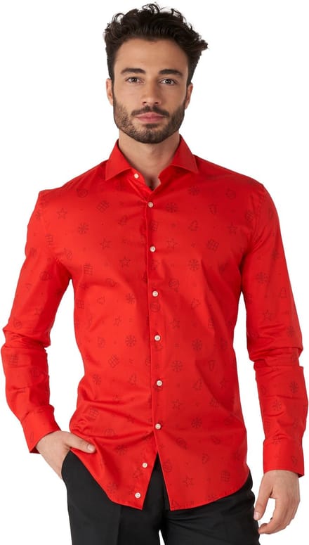 OppoSuits Christmas Icons Red - Heren Kerst Overhemd - Kerst Shirt - Rood - Maat S