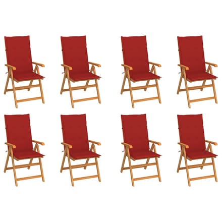 vidaXL - Verstelbare - klapstoelen - met - kussens, - 8 - stuks, - massief - teakhout