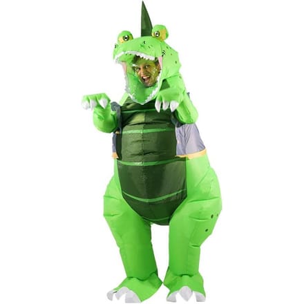 Grappig groen dinosaurus opblaaskostuum, voor volwassenen 150-190cm groen
