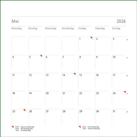 Blanco Maandkalender 2026