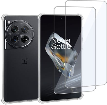 Geschikt voor OnePlus 12 - Hoesje + 2x Screenprotector – Gehard Glas Cover + Shock Proof Case – Transparant
