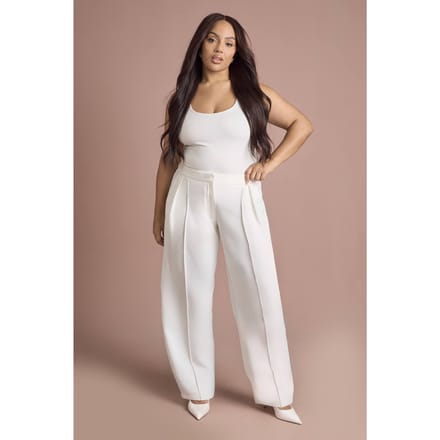 boohoo Dames Plus Barrel Leg Gesneden Pantalon | Wit | Maat: 46