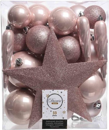 Decoris kerstballen - 33 stuks – kunststof - met piek