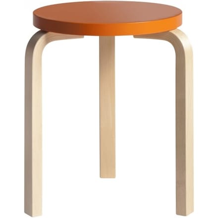 Artek - 60 Kruk - poten berken / zitting oranje