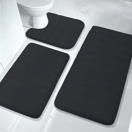 Badmat Set - Traagschuim Matten - Badkamer Comfort - Sneldrogend Absorberend - 3 Delig - Zwart