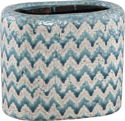 PTMD jasper blauw keramieke pot golvend patroon | 22 x 12 x 18 hoog